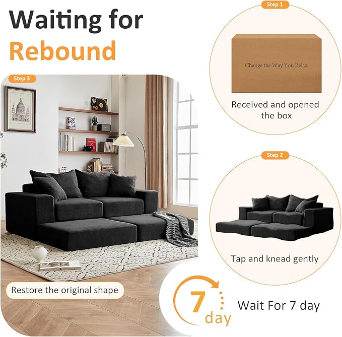 Modular Sectional Loveaeat Cloud Sofa, Boneless Couch - Image 9