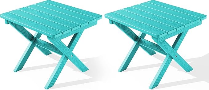 SERWALL Folding Outdoor Side Table Set of 2, Portable Adirondack Side Table by SERWALL
