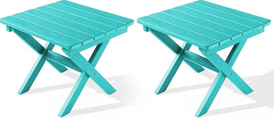 SERWALL Folding Outdoor Side Table Set of 2, Portable Adirondack Side Table by SERWALL