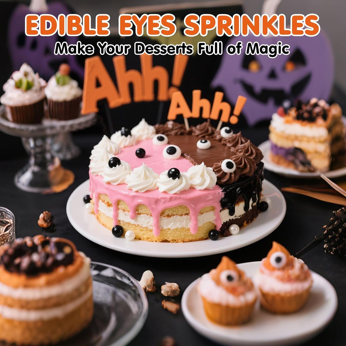 Edible Eyes Sprinkles for Cake Decorating,130g,Small Candy Eyeballs Eyes,Black and White Sugar Sprinkle for Halloween Dessert Backing,1 cm Eyeball Sprinkles for Cupcake Toppers Chocolate Cookie Donut Decoration,Birthday Holiday Children's Party Supplies