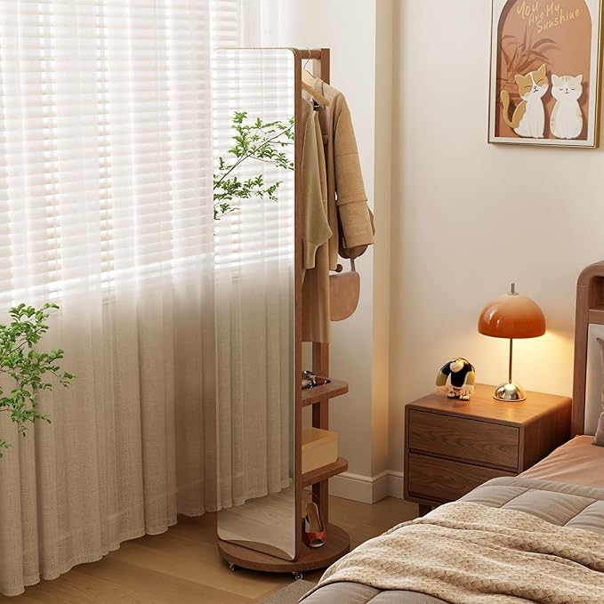 WoodsWhisper Full Length Mirror Coat Rack Solid Wood Floor Mirror 66"x12" Full - Image 8
