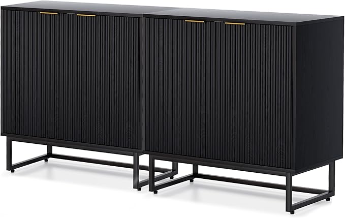 EYYTHUNG Fluted Cabinets with Storage Set of 2, Sideboard Buffet Cabinet with by EYYTHUNG