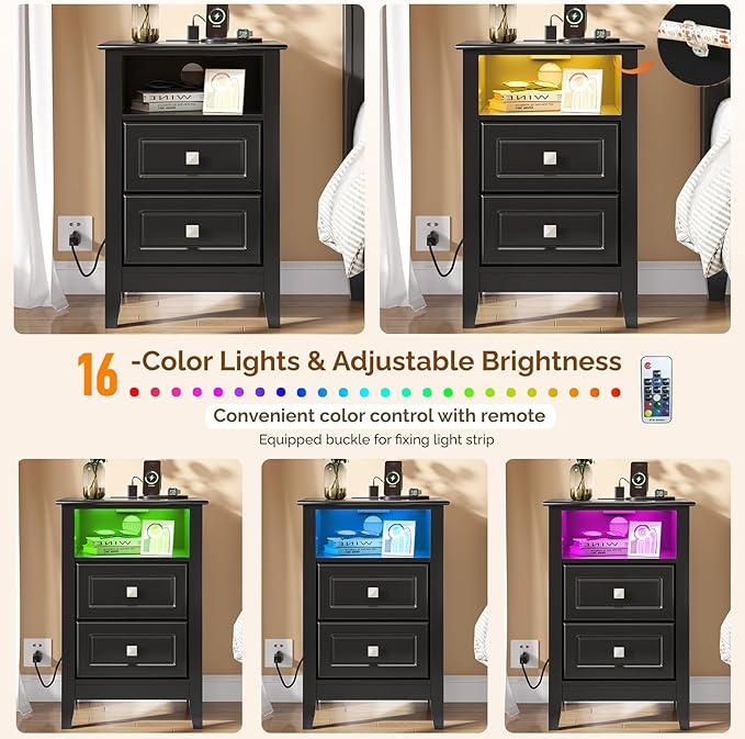 Bonnlo Black Nightstand Set of 2 - Image 5