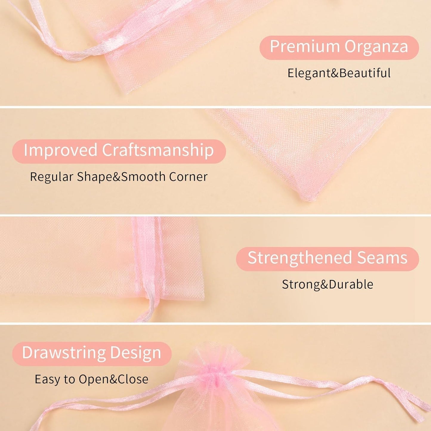 50 Pcs Pink Organza Bags 3x4 Inch, Jewelry Pouch Bags Small Mesh Bag Drawstring Gift Goody Bag for Candy Party Favor Wedding