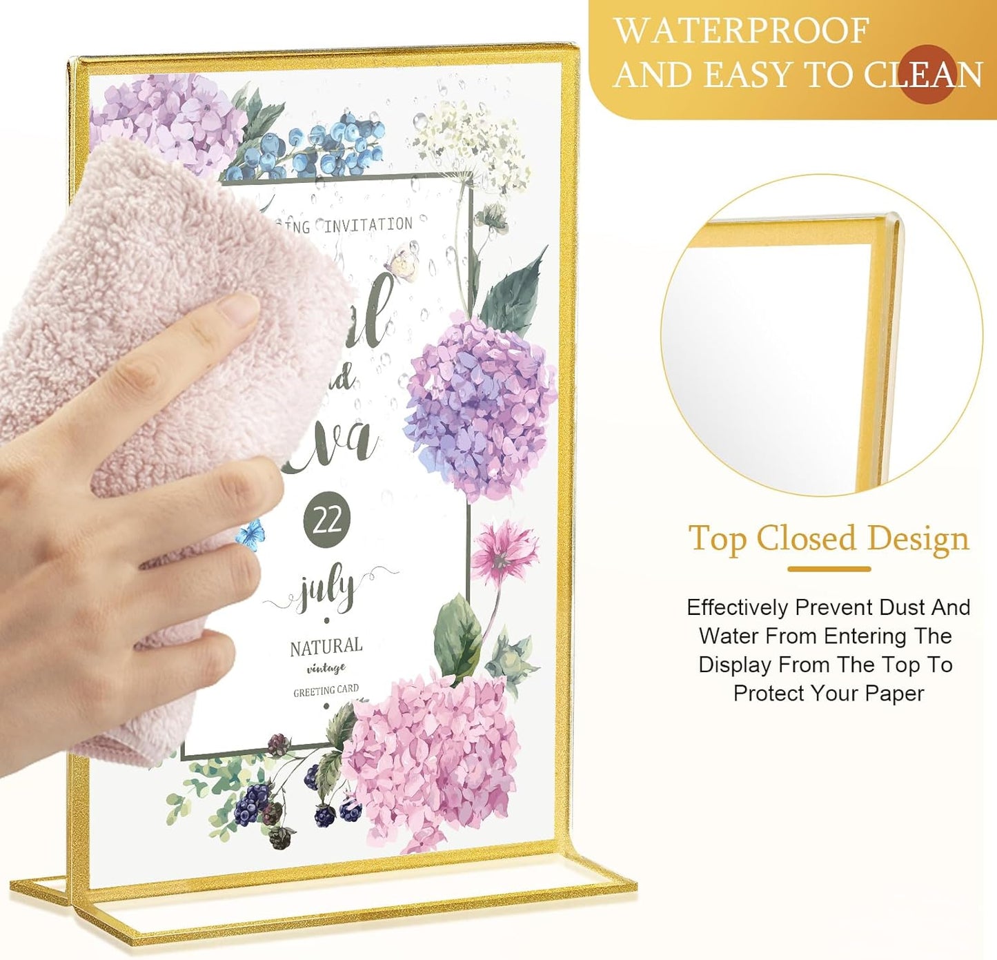 Hoteam 24 Pack 4 x 6/6 x 4 Clear Acrylic Sign Holder with Gold Border, Gold Picture Frame, Double Sided Wedding Table Number, Acrylic Menu Stands for Wedding Table, Restaurant Sign, Photos Display