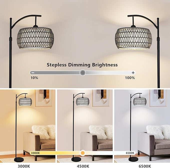 Arc Floor Lamp for Bedroom, Boho Standing Lamp - Image 2