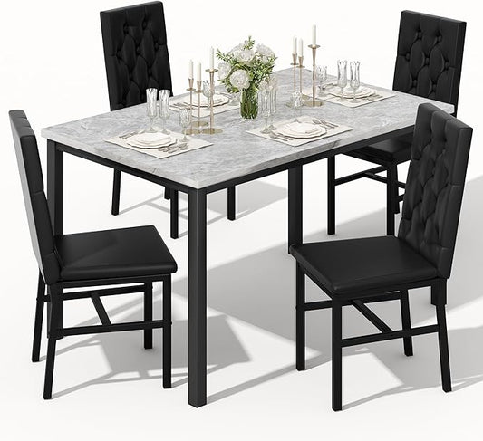 Hooseng Dining Table Set for 4, Faux Marble Small Kitchen Table Chairs Set of 4 by Hooseng