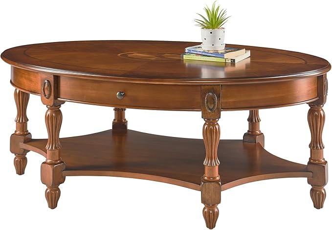 PADMA HOUSE Traditional Wood Oval Coffee Table - Image 7