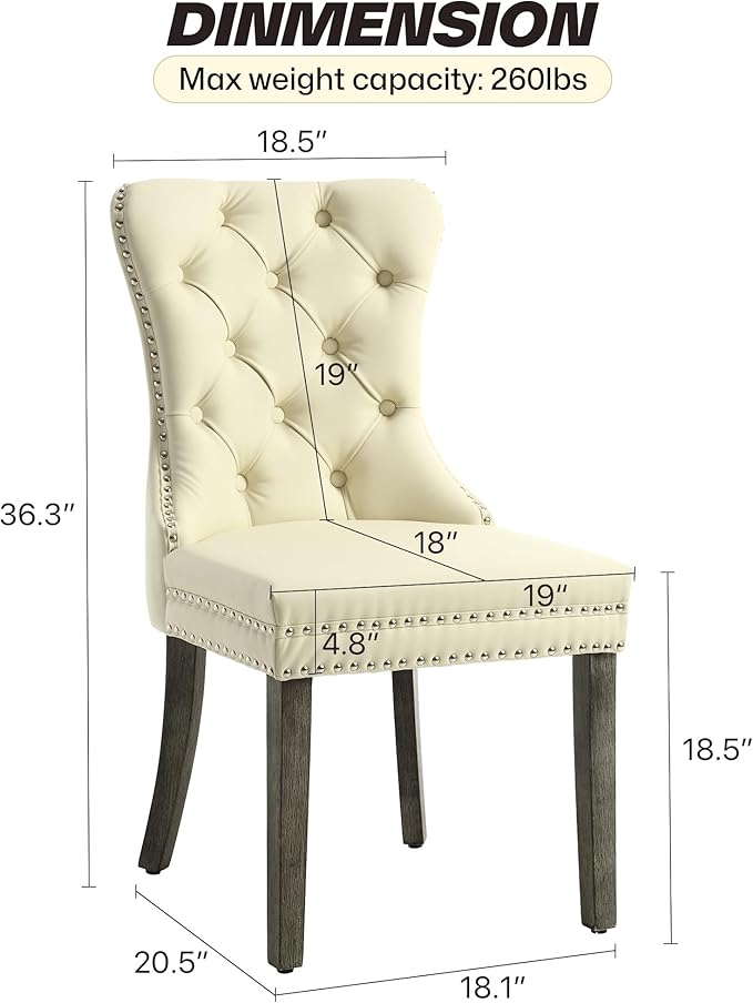 KCC Faux Leather Dining Chairs Set of 6, Upholstered High-end Tufted Dining - Image 3