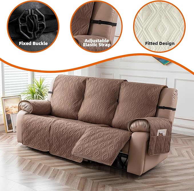 Genina Waterproof Couch Cover for Reclining Couch 3 Seater Non-Slip, Washable - Image 6