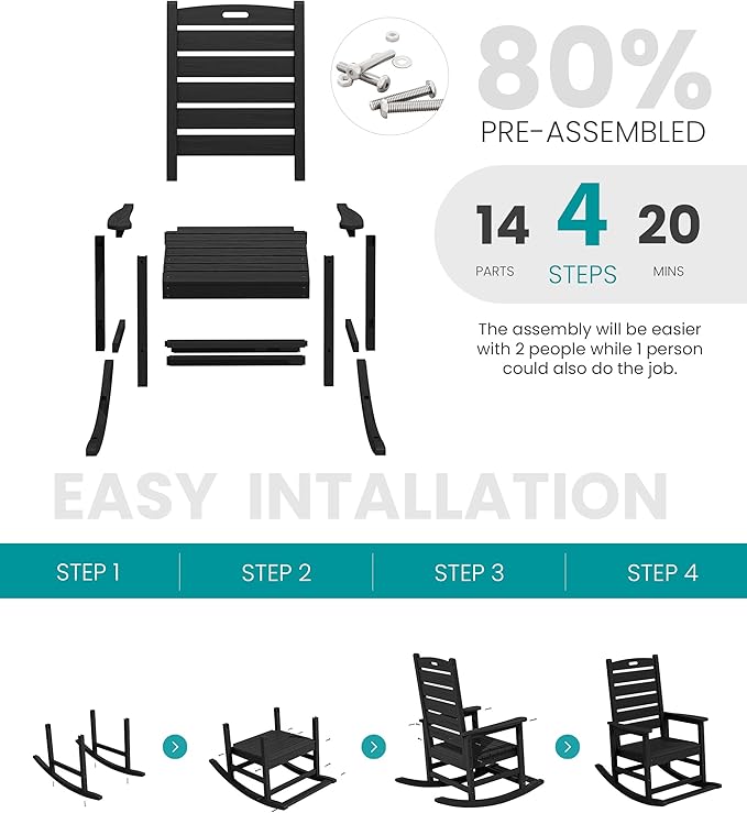 SERWALL Outdoor Rocking Chair Set of 4, Oversized HDPE Patio Rocking Chair - Image 7
