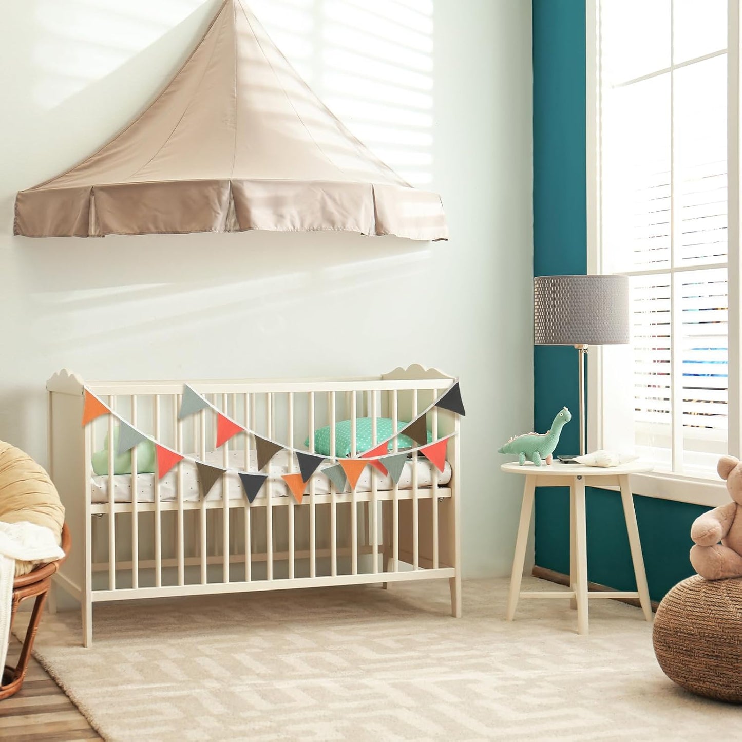 Oudain 15.5 ft Pennant Banner Flags, 2 Pcs Nursery Garland Triangle Bunting Flag Baby Banner for Nursery Decor Baby Birthday Boho Wedding Shower Party Event, Each 7.75 ft(Rustic Color)