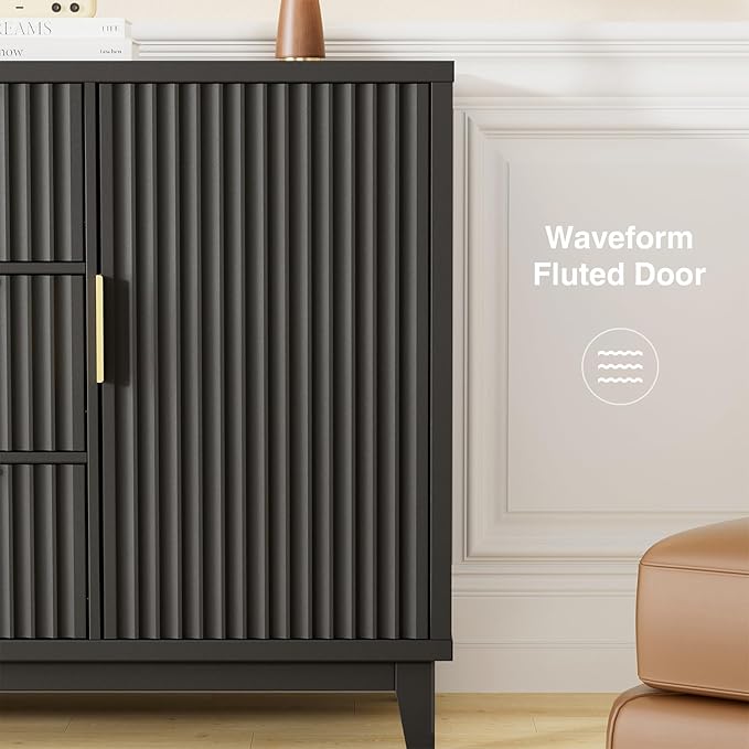 47.2" W Storage Cabinet with 3 Drawers, Fluted Buffet Cabinet with Storage - Image 3