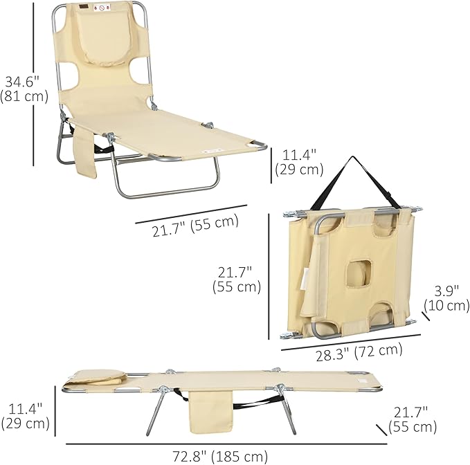Outsunny Folding Beach Lounge Chair - Image 3