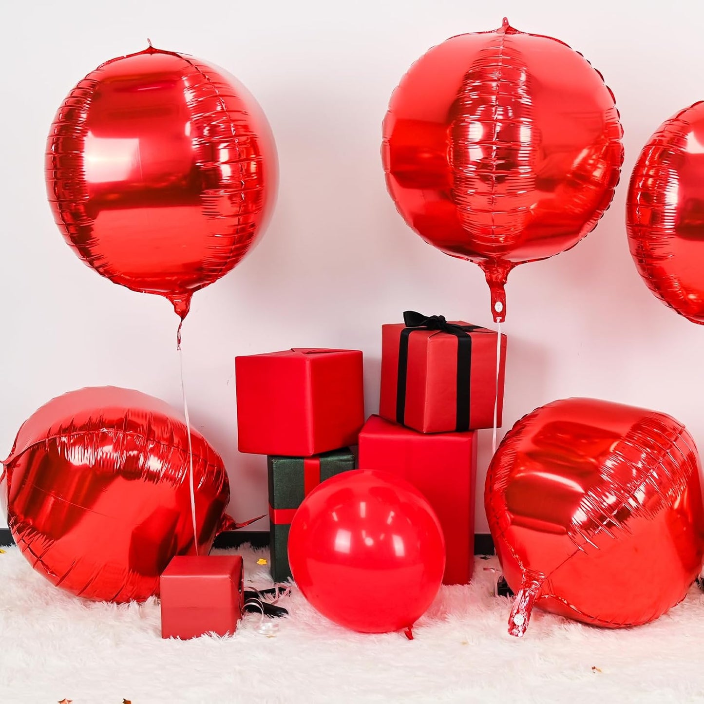 6Pcs Red Round Foil Balloons,Giant 4D Round Ball Balloons,22 Inch Metallic Red Balloon for Birthday Wedding Graduation Prom Party Decorations