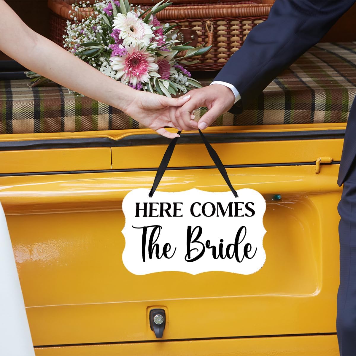 Acrylic Wedding Sign, Ring Bearer Sign, Here Comes The Bride Sign, for Rustic Wedding Decoration Hanging Signs, Acrylic Wall Art for Weddings Reception Decorations and Event Party (White)