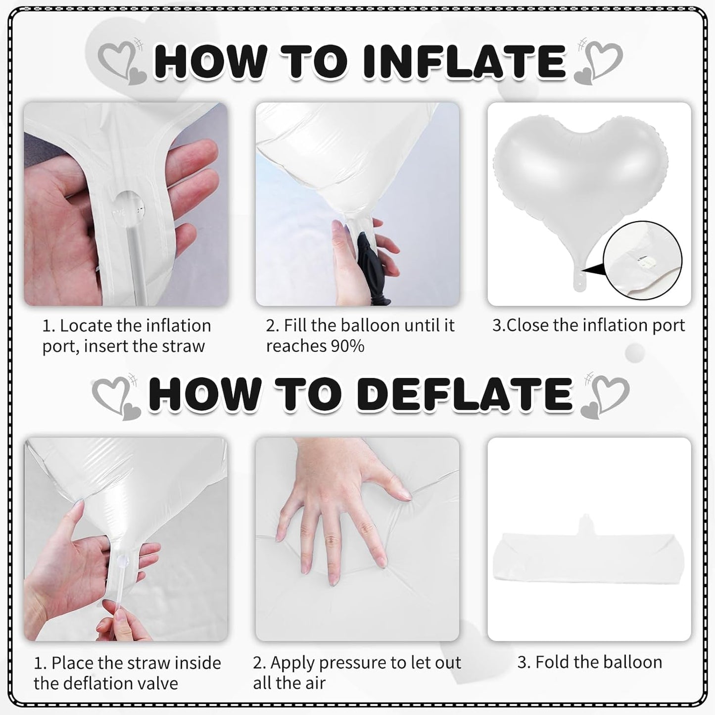 20 Inch White Heart Balloons, 10 Pcs White Heart Shaped Foil Balloons, Wedding Love Helium Balloon for Valentine Bridal Shower Anniversary Bachelorette Birthday Party Decorations