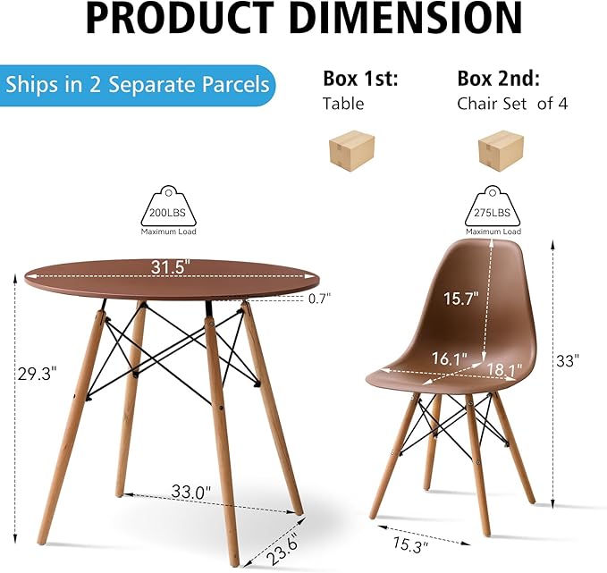 5-Piece Round Dining Table Set, Small 31.5" Kitchen Table Chairs Set of 4 Space - Image 2
