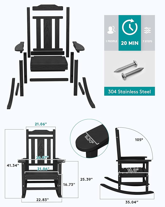 SERWALL Oversized Rocking Chair, HDPE Outdoor Rocking Chairs Set of 4, Patio - Image 3
