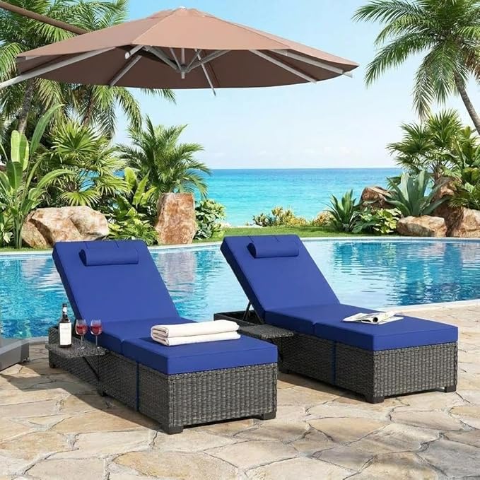 GAOMON Chaise Lounge Chairs Set of 2, Outdoor PE Rattan Chaise Lounge Chair by GAOMON