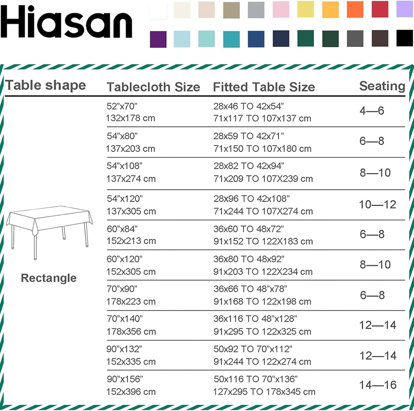 Hiasan Emerald Green Tablecloth for Rectangle Tables - Waterproof Washable Oblong Table Cloth for Dining Kitchen and Outdoor Use, 70 x 108 Inch