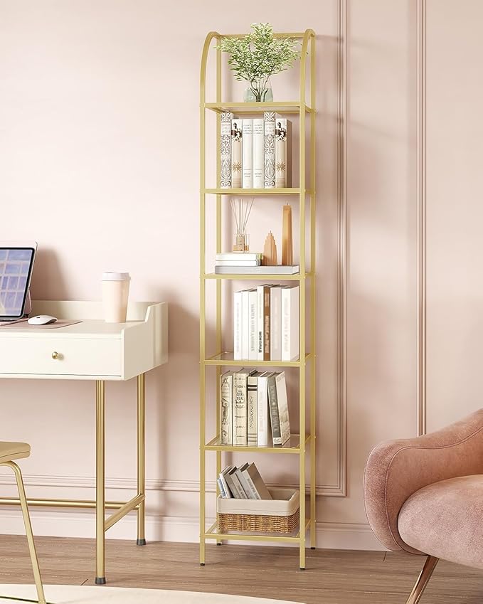 Hzuaneri Bookcase Bookshelf, Tempered Glass Arched Bookshelf - Image 8