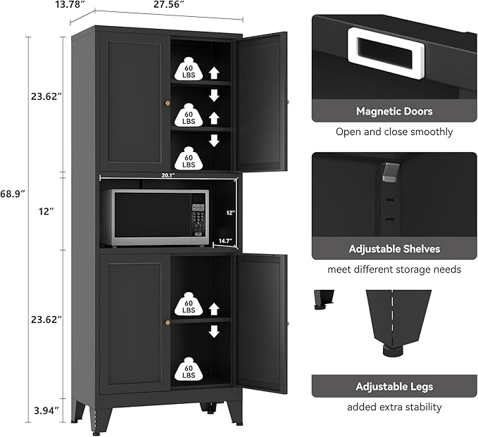 YAUWOH 69" Tall Metal Pantry Cabinet - Image 3