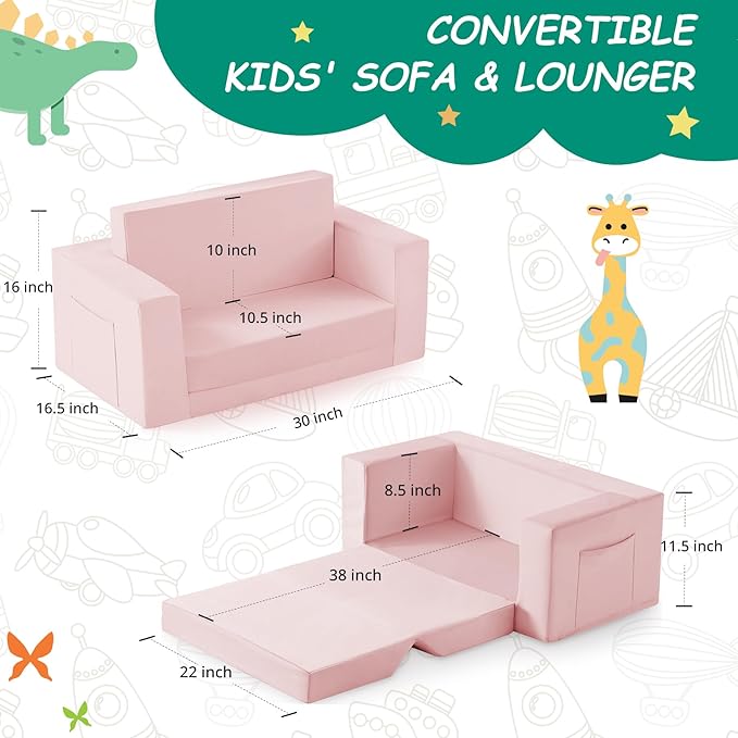Kids Couch, 2-in-1 Toddler Chair Comfy 1-3 Years, Convertible Kids Chair - Image 3