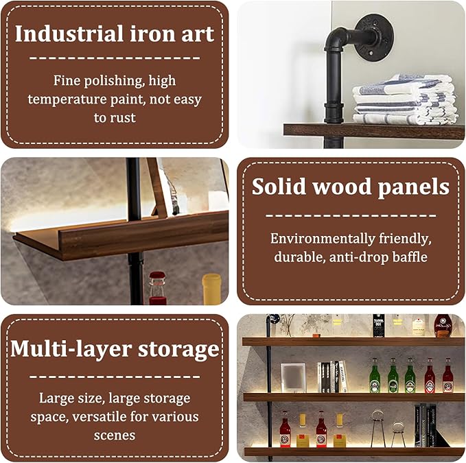 Solid Wood Wall Mounted Wine Rack, Large Bar Shelf - Image 5