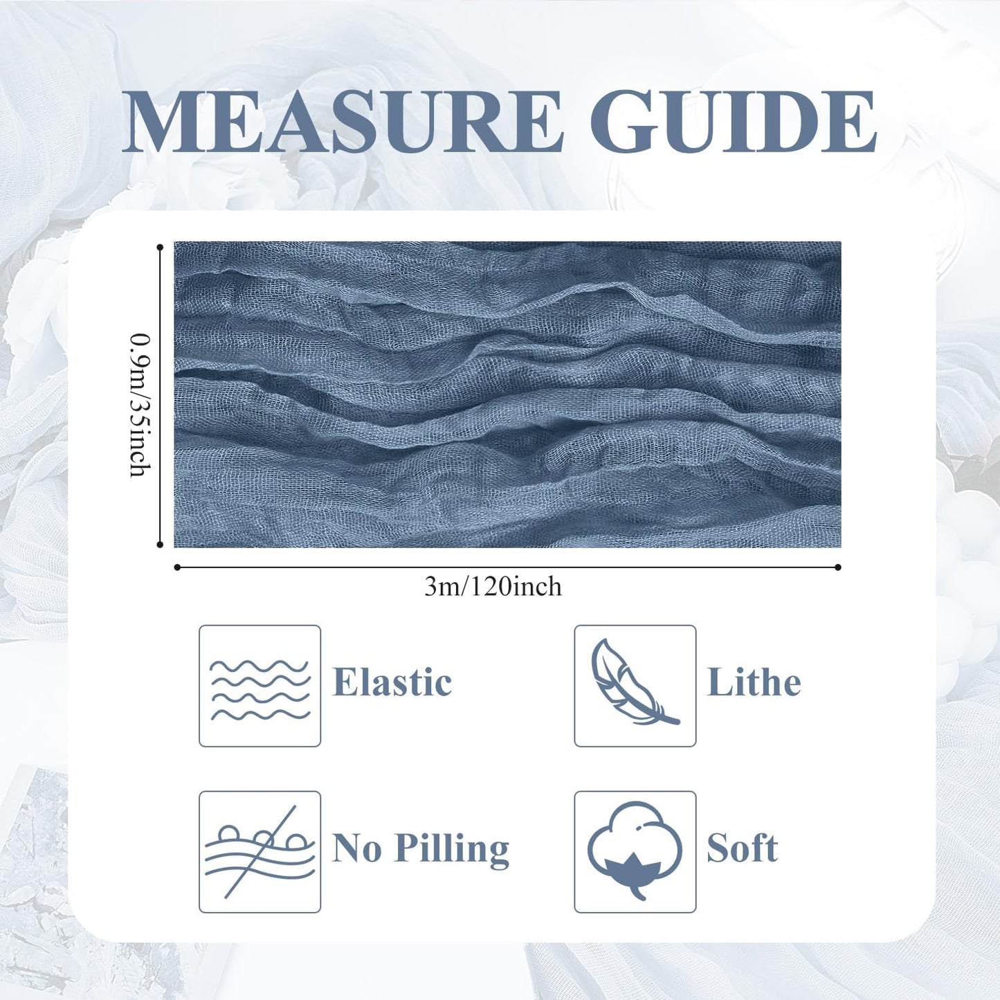 Asee'm 6pcs Cheesecloth Table Runner 120 Inches Long Dusty Blue Boho Gauze Cheese Cloth Runner 10FT Rustic Sheer Table Runners for Christmas Wedding Party Baby Shower Spring Easter Decoration