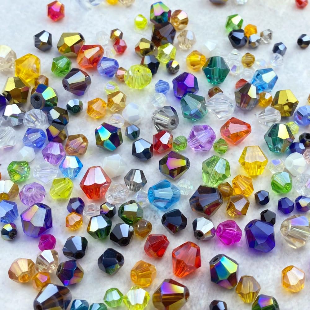 400pcs 4mm Bicone Crystal Glass Beads Loose Spacer Craft Beads for Jewelry Making DIY Necklace Bracelet Earring Wind Chimes Suncatchers Ornamen(Mixed Color)
