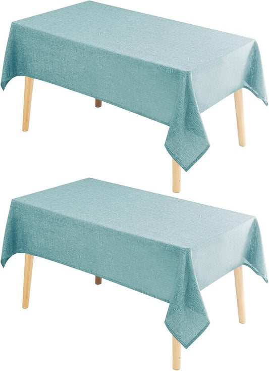 Hiasan 2 Pack Faux Linen Square Tablecloth - Wrinkle and Stain Resistant Washable Table Cloth for Kitchen Dining Room Holiday Table Cover for Party Dinner, Aqua, 54 x 54 Inch