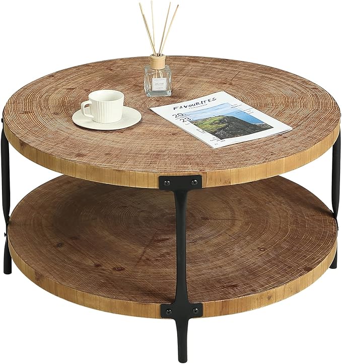 Awescuti Round Boho Wood Coffee Table by Awescuti