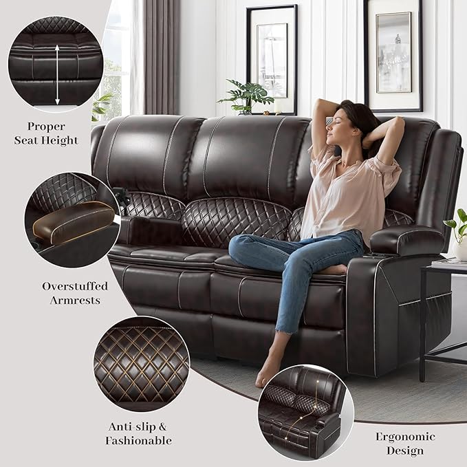 Yolsali 3-Seater Recliner Sofa, Manual Reclining Couch - Image 7