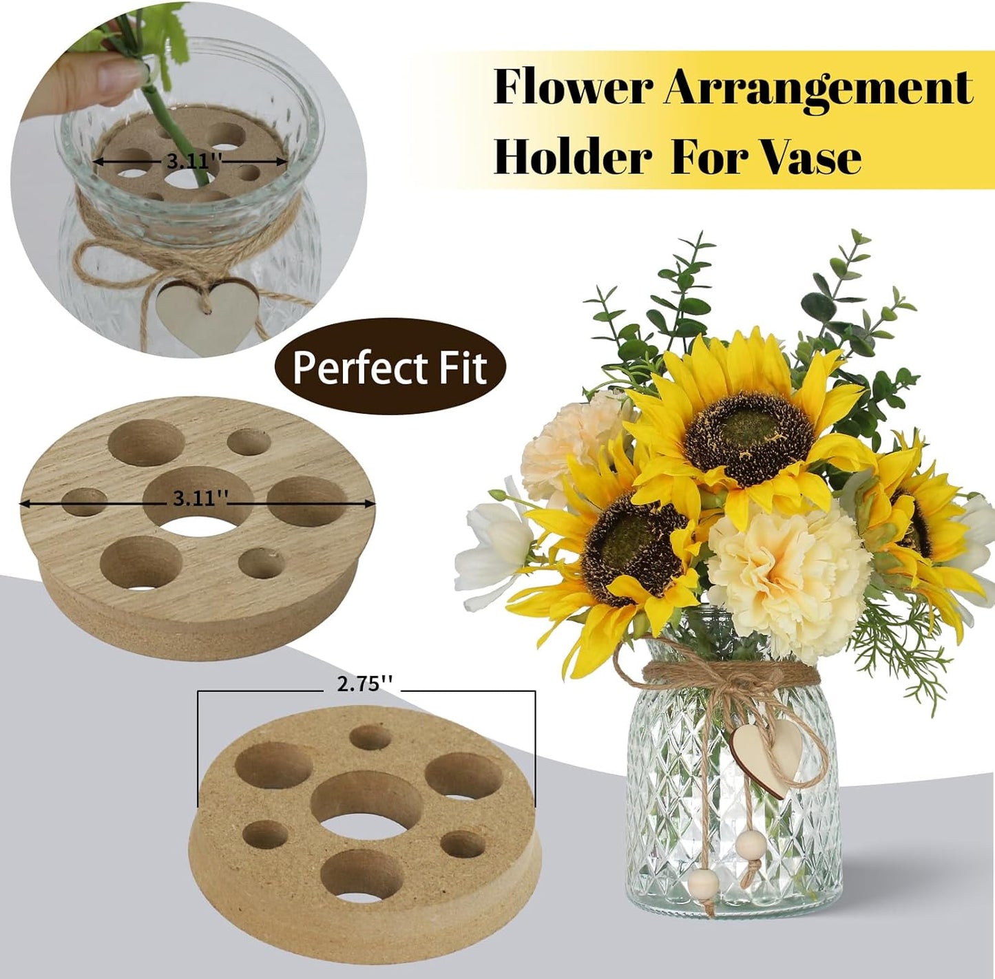 Fake Flowers in Vase,Artificial Sunflower Bouquets in Vase with a Flower Arrangement Holder,Table Centerpieces for Dining Room,Flower Centerpieces for Tables,Faux Flowers for Coffee Table Decor
