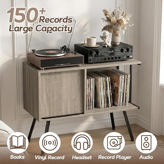 Faesun Flip Top Record Player Stand, Large Turntable Stand Holds up to 150+ - Image 5