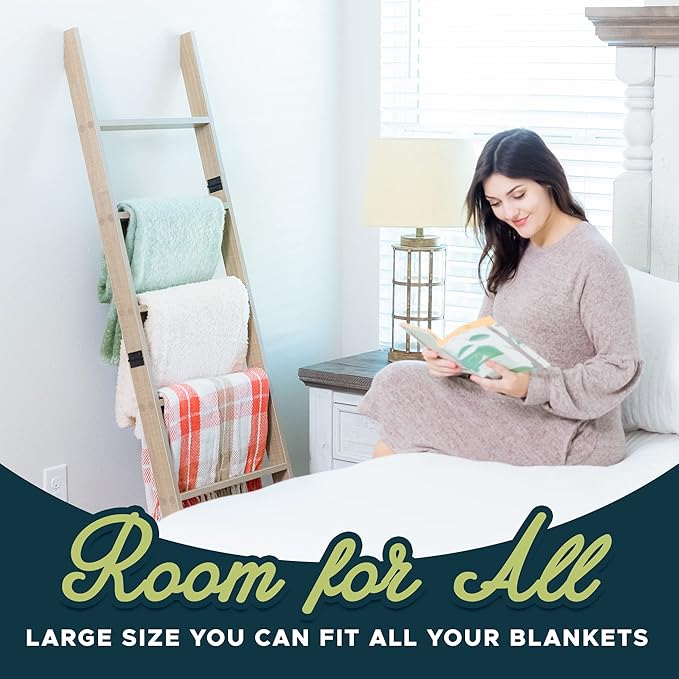 Blanket Ladder for Living Room and Bedroom, 5ft 8 inch, 6-Tier Wall Leaning - Image 7