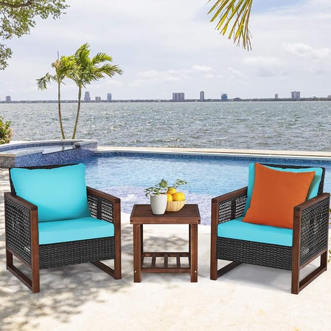Tangkula 3 Pieces Patio Wicker Furniture Set, Rattan Outdoor Sofa Set - Image 3