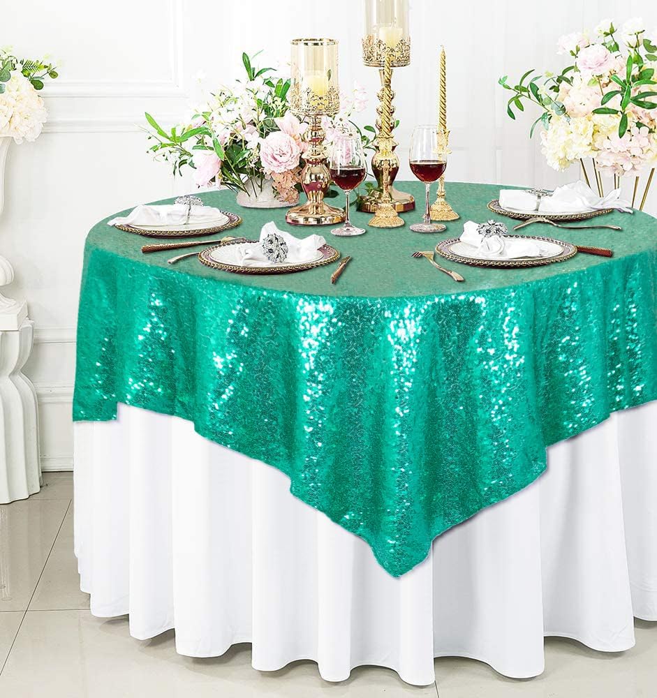 ShinyBeauty Sequin Tablecloth Square 54x54-Inch Green Table Cloths for Round Tables Christmas Green Sequin Fabric Table Overlay Glitter Tablecloths Linen for Party Small Square Wedding