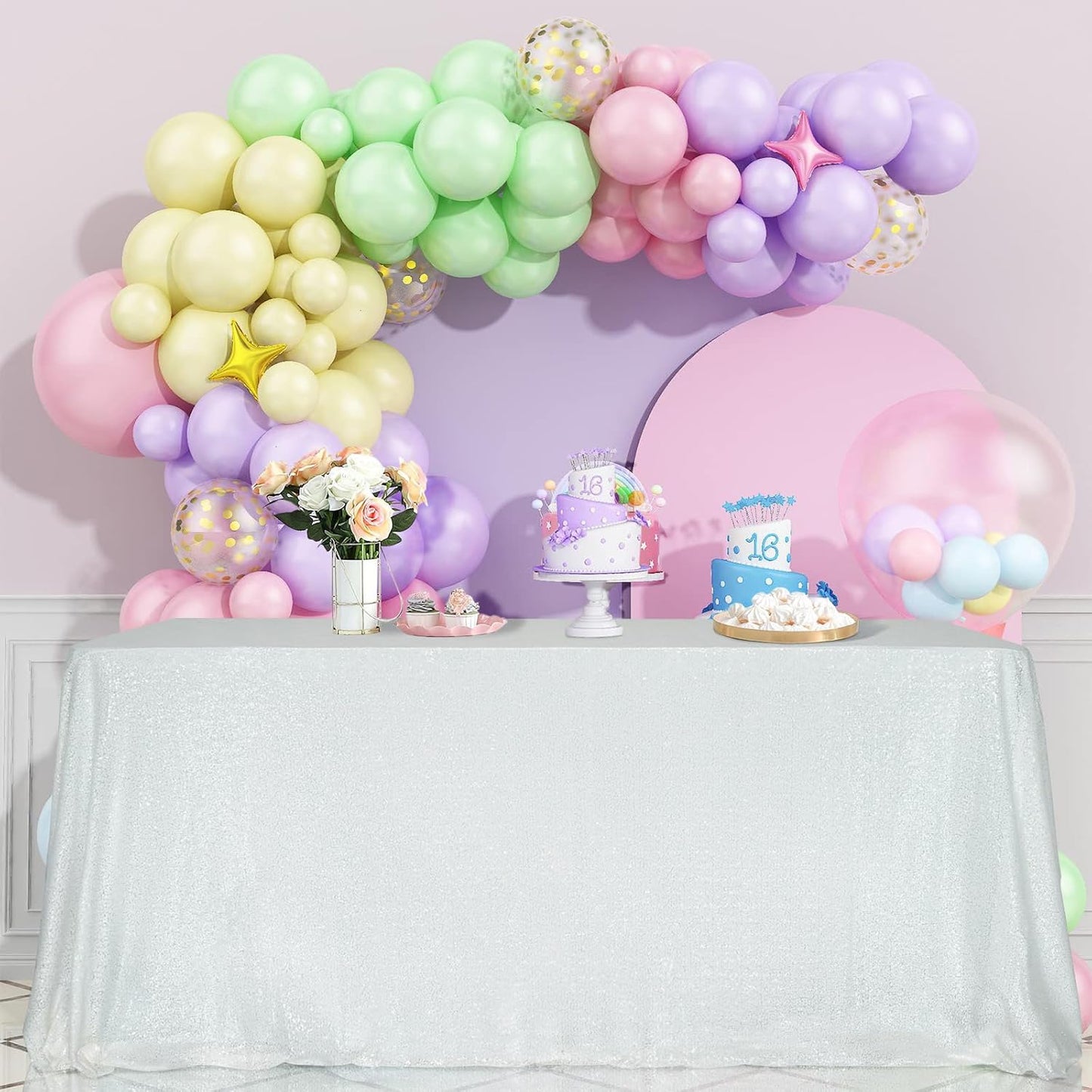 SquarePie Sequin Tablecloth 90 x 132 Inch White Sparkly Table Cloth for Wedding Party