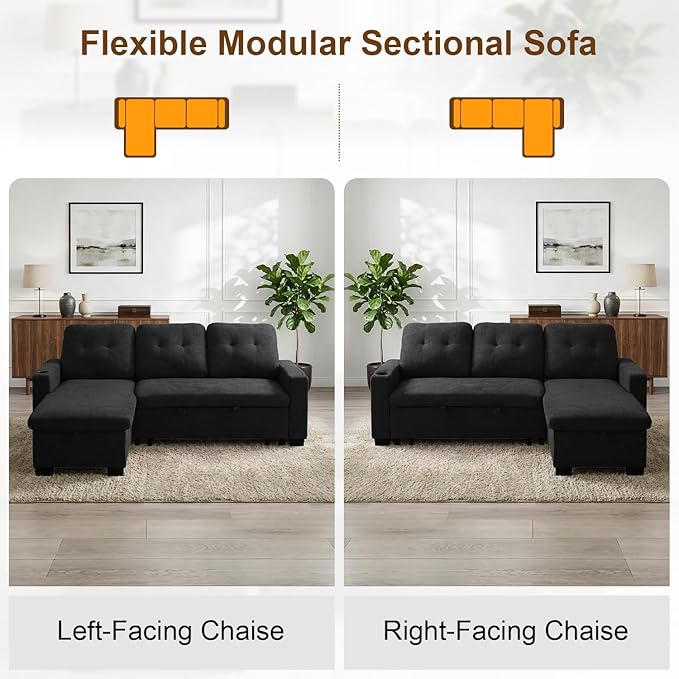 KCGKCG 82" L Shaped Sleeper Sofa Bed, Pull Out Sectional Couch - Image 7