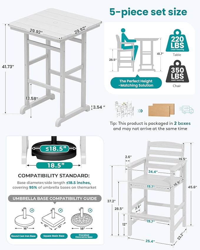 SERWALL 5 Pieces Adirondack Bar Chairs Set, HDPE Adirondack Barstools Chairs - Image 6