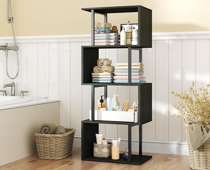 Furologee Geometric Bookshelf 5 Tier Bookcase, Industrial S-Shaped Display - Image 8