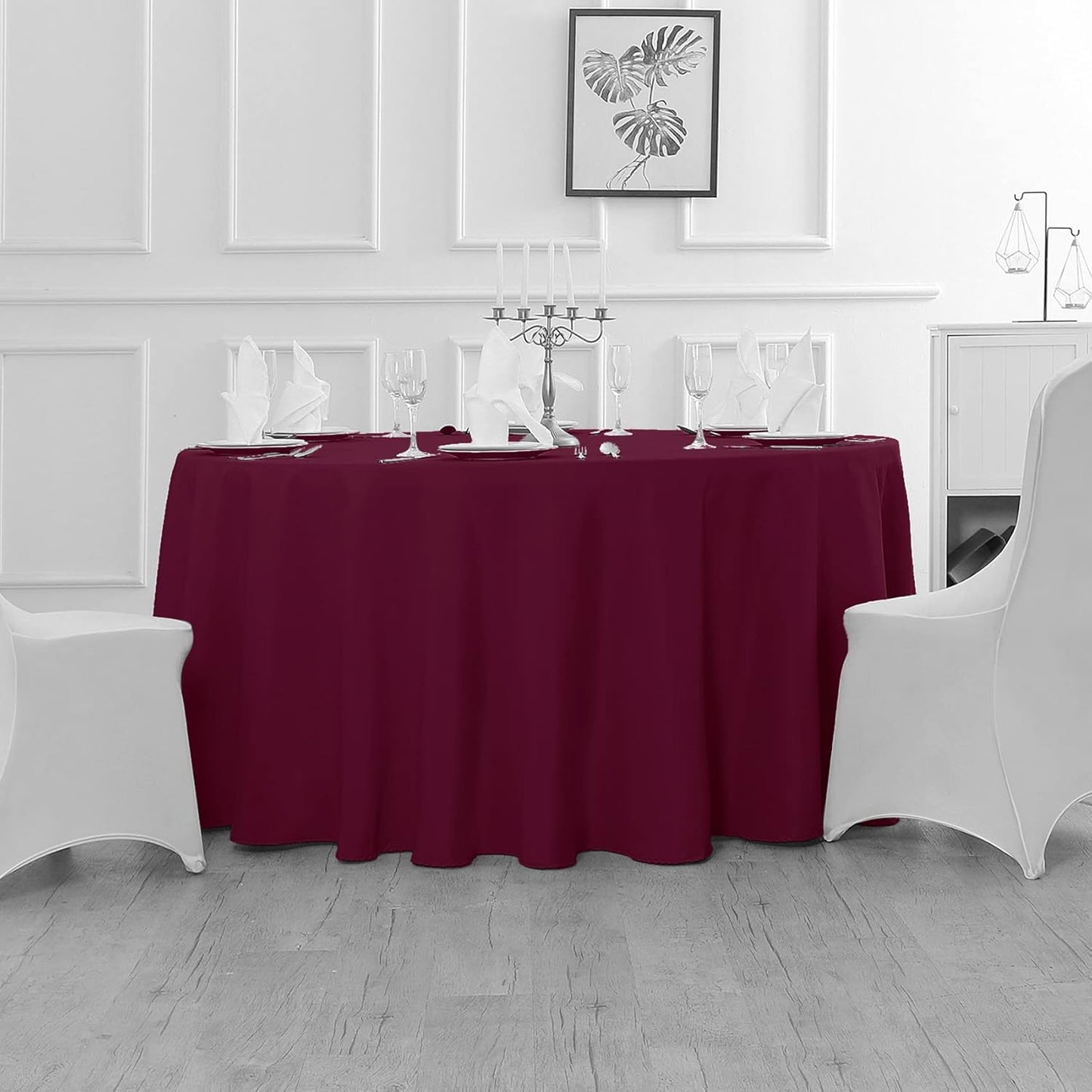 Fokitut 2 Pack Waterproof Round Tablecloth, 120 Inch, Stain Resistant and Wrinkle Polyester Table Cloth, Fabric Table Cover for Kitchen Dining, Wedding, Party, Holiday Dinner-Burgundy