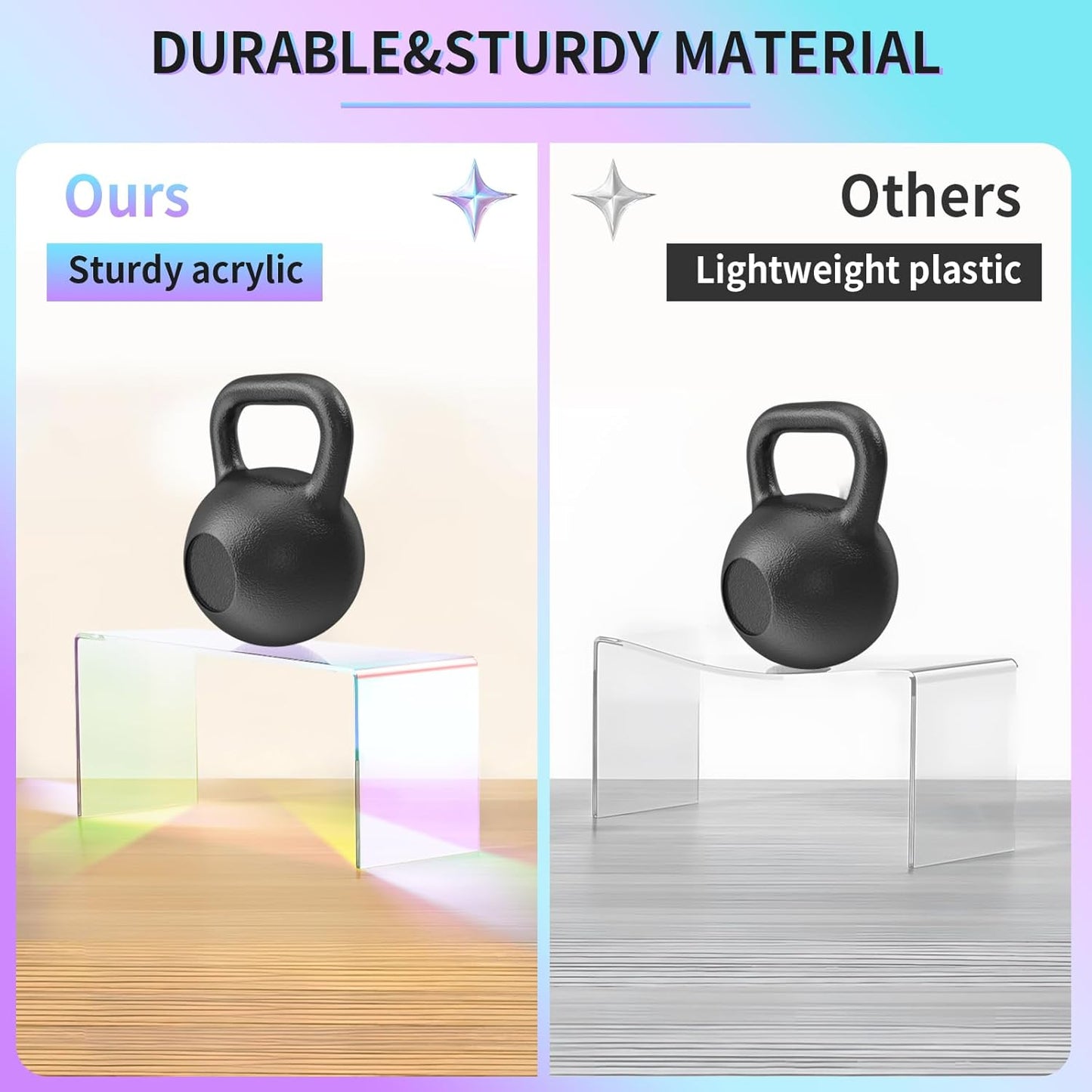 Iridescent Acrylic Display Risers, 8pcs Rainbow Display Stand Rectangular Stands Showcase Transparent Display Shelf for Dessert Cupcake Collectibles Figures Jewelry Perfume (Iridescent-8pcs)