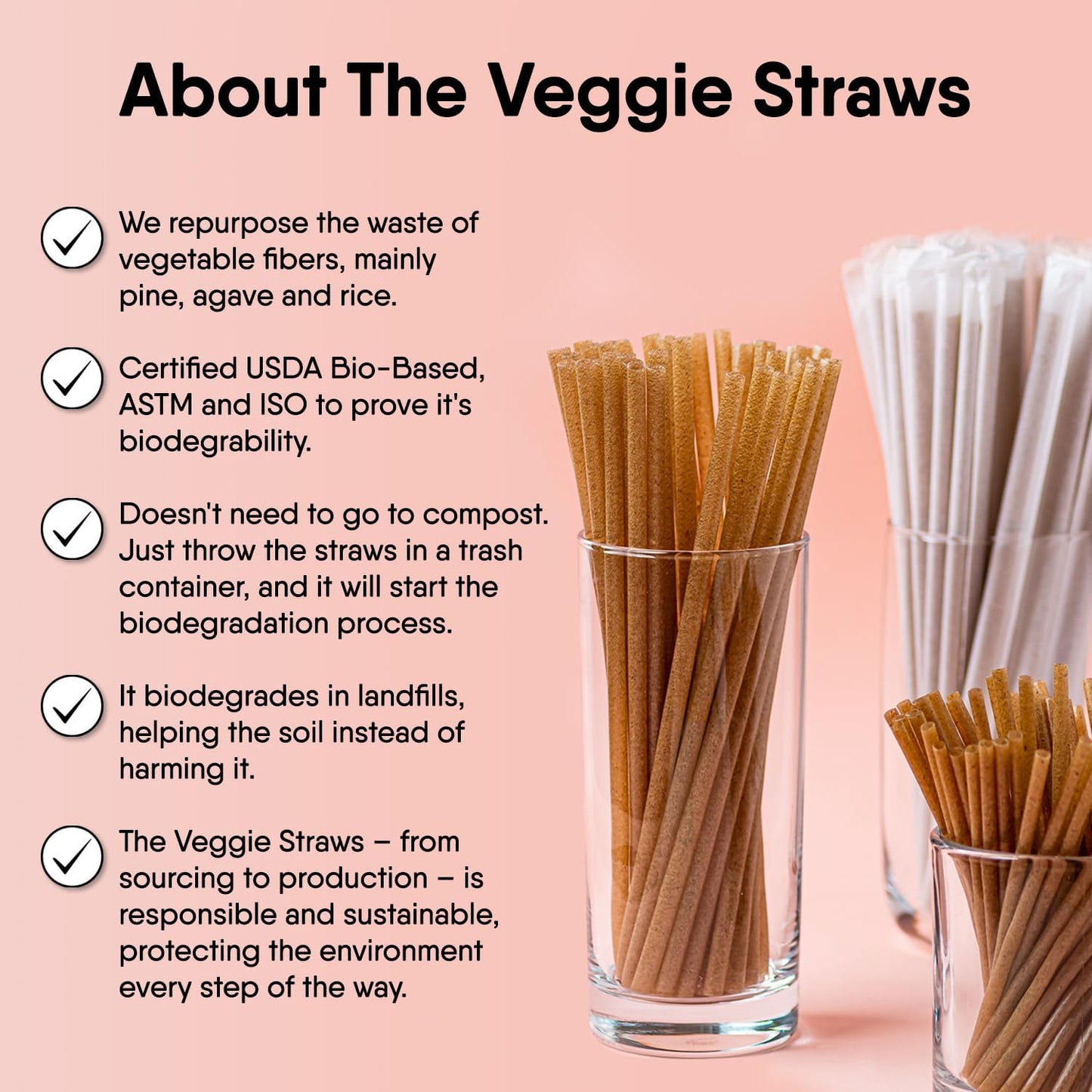 100% Biodegradable Individually Wrapped Cocktail Stirrers – 100 PCS of 5.50 Inches Premium Quality Disposable Coffee Stirrers, Best Biodegradable Stirrers for All Drinks – By The Veggie Straws