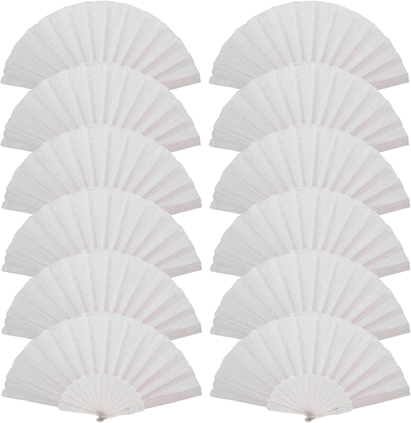 12 Pack Handheld Fan,Folding Hand Glitter Fan with Shining Transparent Fan Rib – Ideal for Wedding, Church, Festival, Dance, Tea Party, Club, and EDM Accessories, White