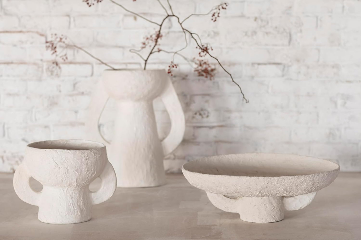 Serax Decorative Vase with Handles | Earth interior accessories by Marie Michielssen | White Paper Mache Home Decor Living Room on Coffee Table | Kitchen Decorations | Entryway Table Decor Shelf Pot S