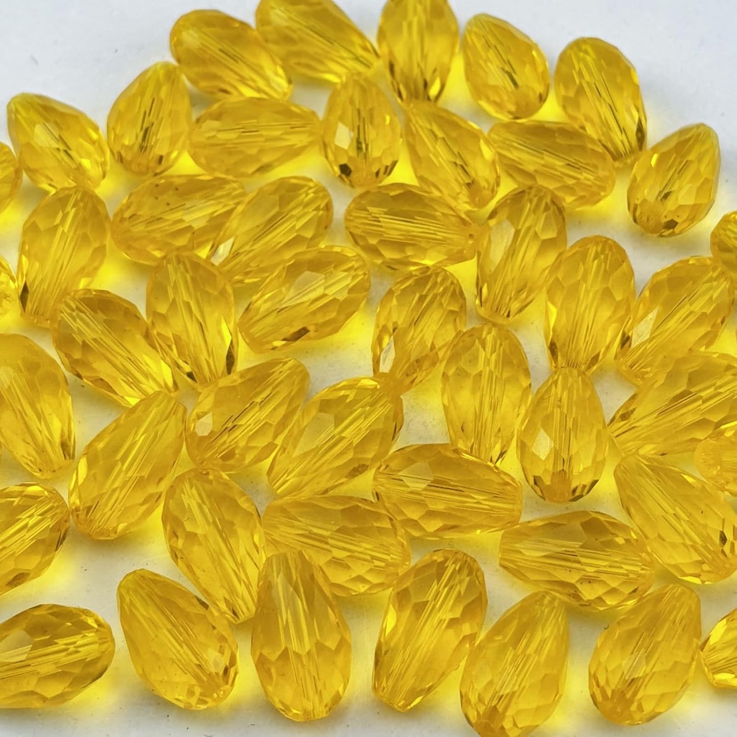 100pcs 8x12mm Teardrop Crystal Glass Beads for Jewelry Making, Faceted Vertical Hole Teardrop Glass Spacer Beads for Wind Chimes Bracelet Earring Necklace DIY Craft(Gold Yellow)