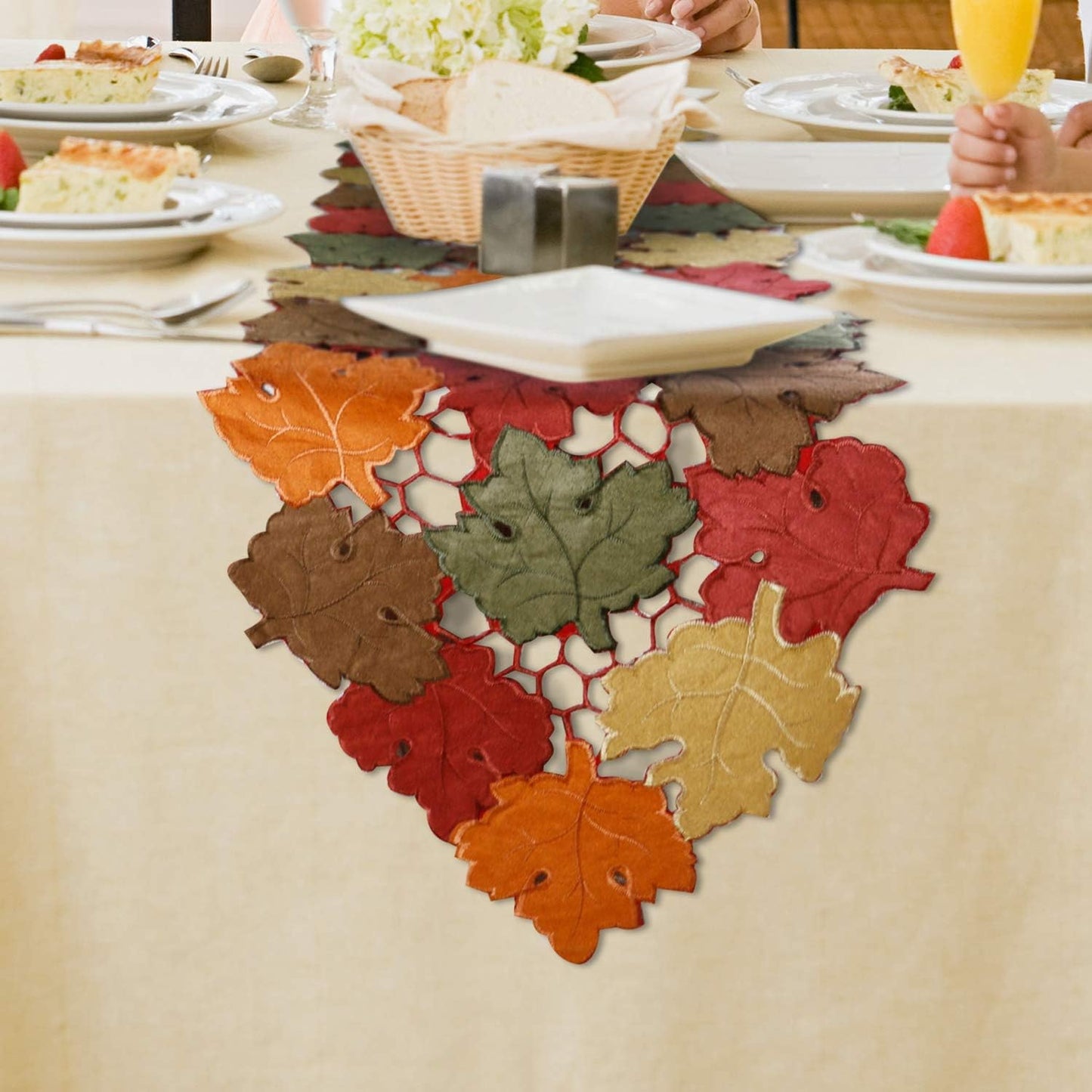 OWENIE Fall Table Runner 36 Inches Long, Short Small Thanksgiving Table Runner for Coffee Table, Embroidered Cutwork Harvest Leaves Autumn Farmhouse Kitchen Decorations , 13 x 36 Inches